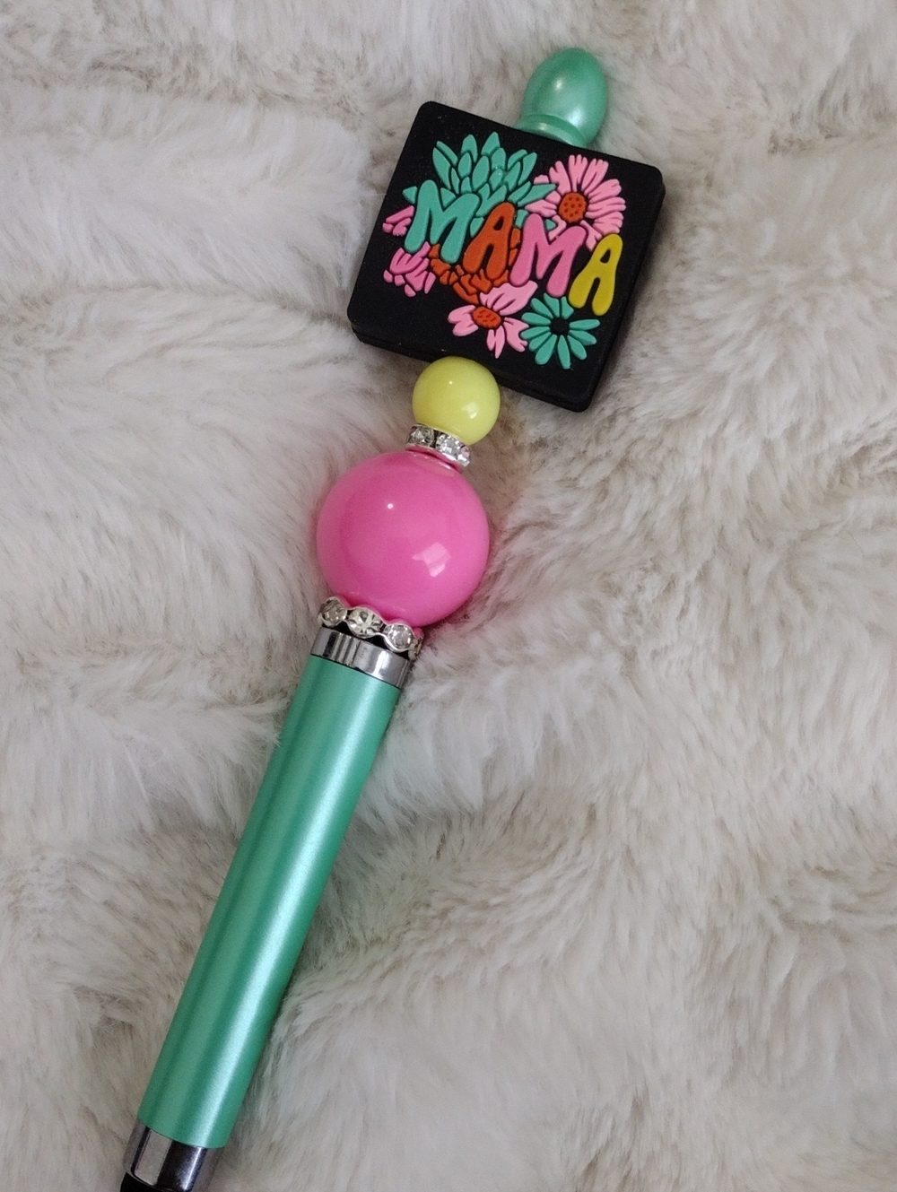 Mama Beaded Stylus & Pen in Mint and Pink